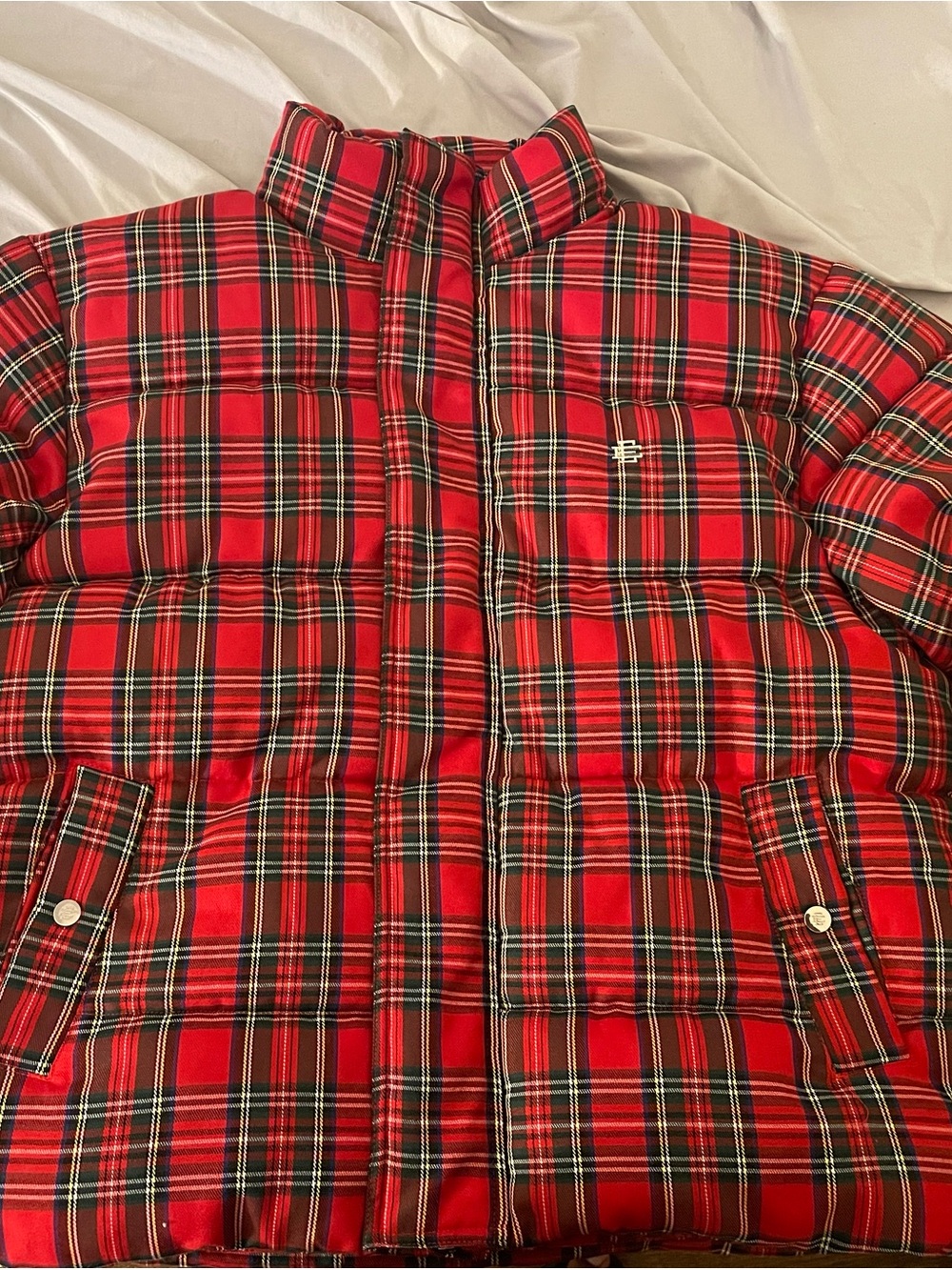 Eric Emanuel Red Plaid Puffer Jacket